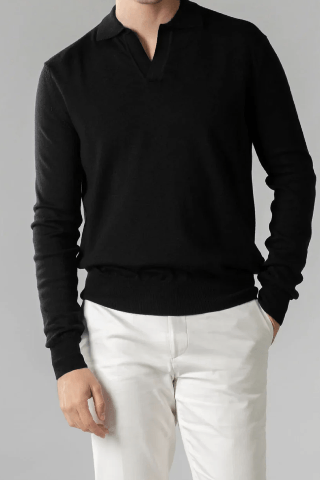 ELEGANCE – LONG SLEEVE POLO BLACK